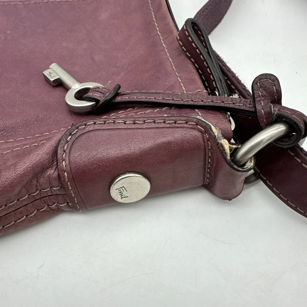 Fossil Crossbody Purple Leather Purse Hobo Boho Paisley-Lined Slouchy Bag VGT
